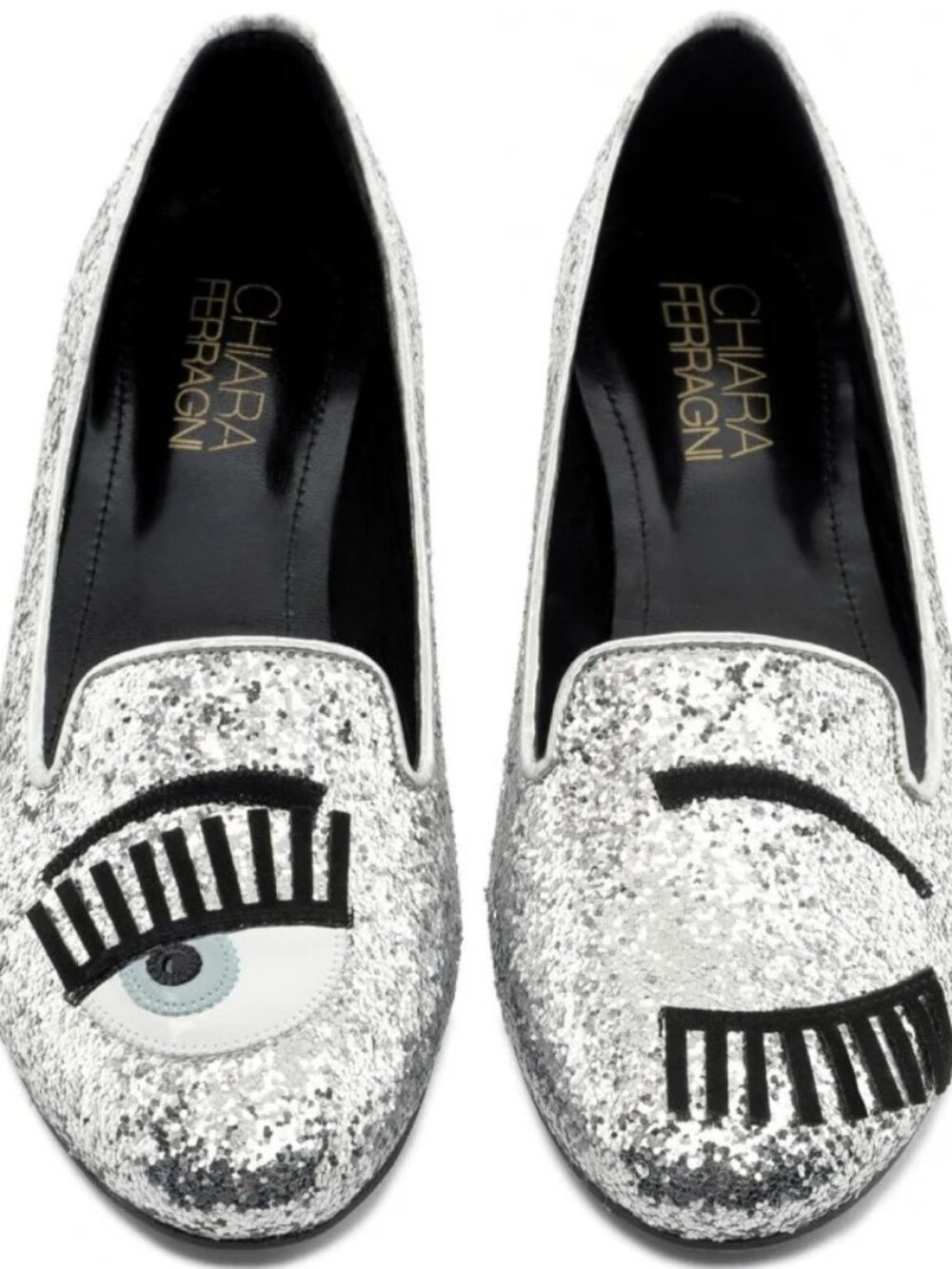 NWOT + Box Chiara Ferragni Glitter Argent Flat Shoes Silver size- 39